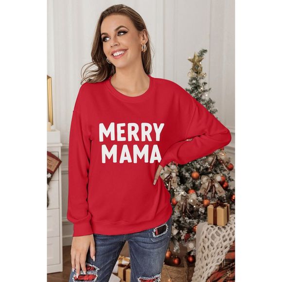 Azura Exchange  Red MERRY MAMA Long Sleeve Pullover Sweatshirt - Picture 9 of 14